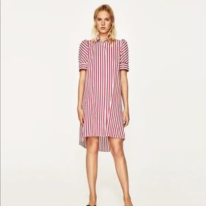 Striped shirt dress with puffed sleeve